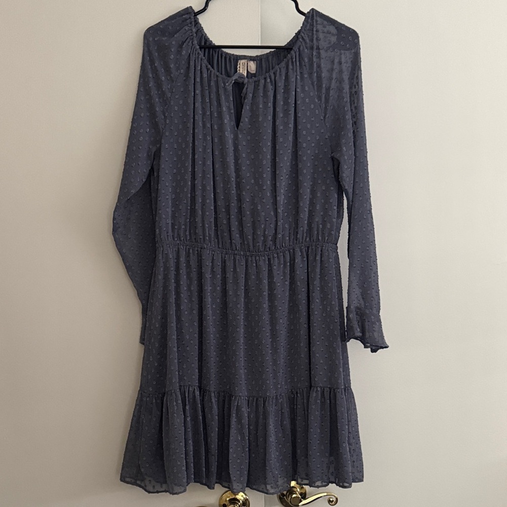 Divided Gray Blue Textured Blouse